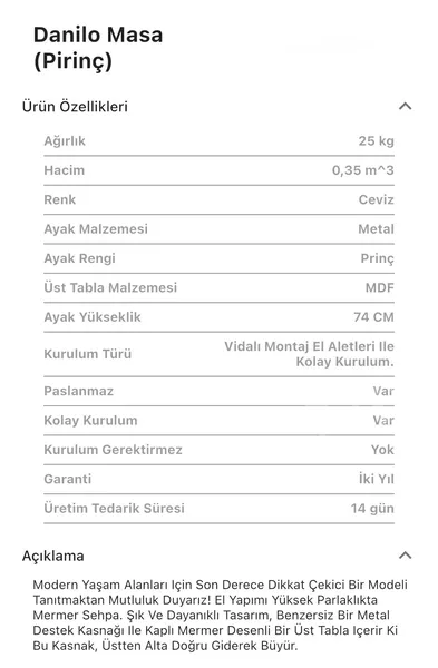 Danilo Pirinç Yuvarlak Sabit Masa