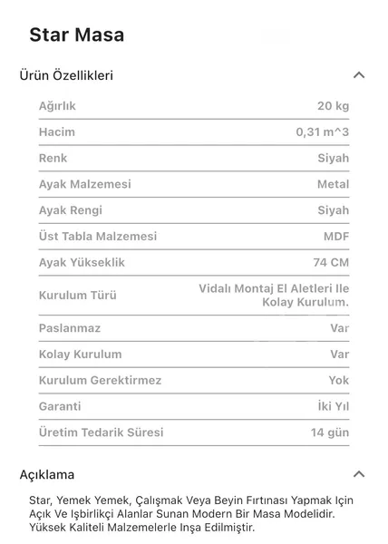 Star Yuvarlak Sabit Masa