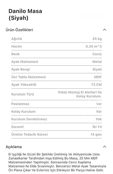 Danilo Siyah Yuvarlak Sabit Masa