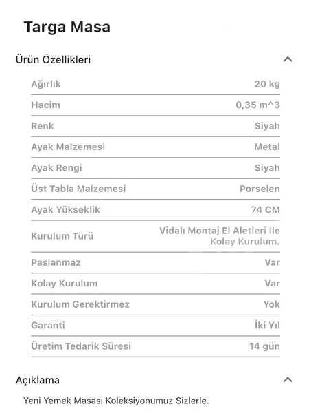 Targa Yuvarlak Sabit Masa