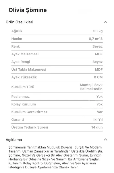 Olivia Ekru Şömine