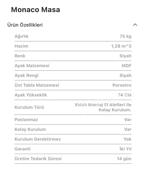 Monaco Dikdörtgen Masa (Sabit)