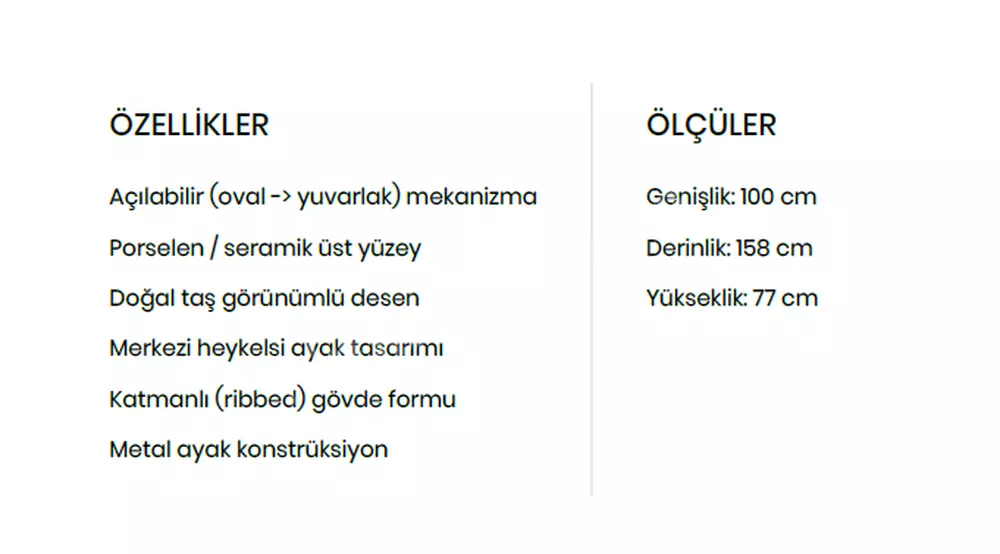 Voyage Yuvarlak Porselen Kademeli Açılır Masa