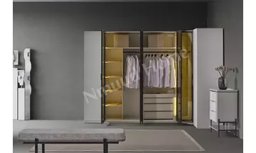 Moka Gri Köşe Dolaplı Yatak Odası Takımı