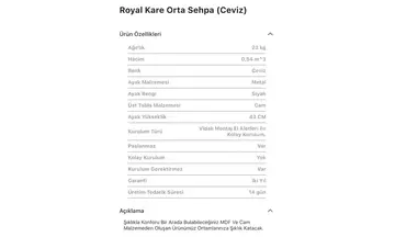 Royal Kare Siyah, Ceviz Orta Sehpa
