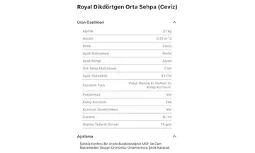 Royal Dikdörtgen Siyah, Ceviz Orta Sehpa