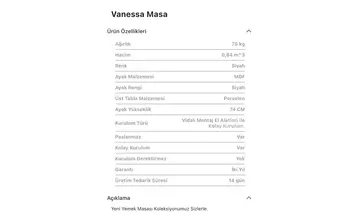 Vanessa Dikdörtgen Masa (Sabit)