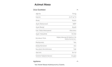 Azimut Porselen Dikdörtgen Masa (Sabit)