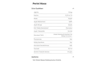 Perini Porselen Dikdörtgen Masa (Sabit)