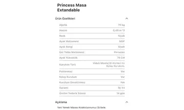 Princess Porselen Kademeli Açılır Masa