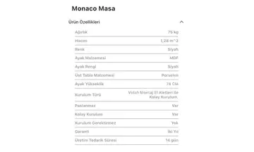 Monaco Dikdörtgen Masa (Sabit)