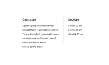 Anje Dikdörtgen Porselen Kademeli Açılır Masa
