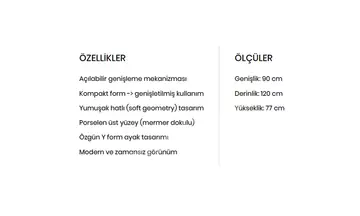 Petra Dikdörtgen Porselen Kademeli Açılır Masa