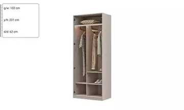 Kaşmir Dar Boy Asklıklı 100 CM Dolap