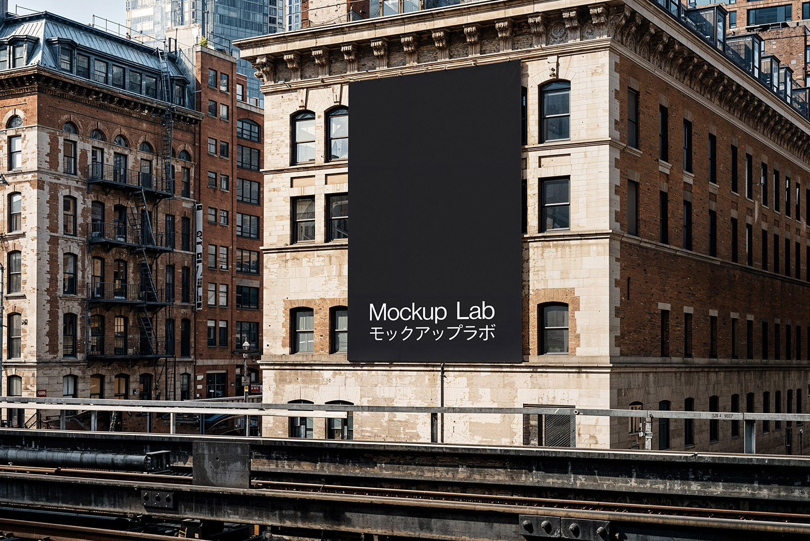 Front view of a large outdoor billboard mockup displaying a design template.