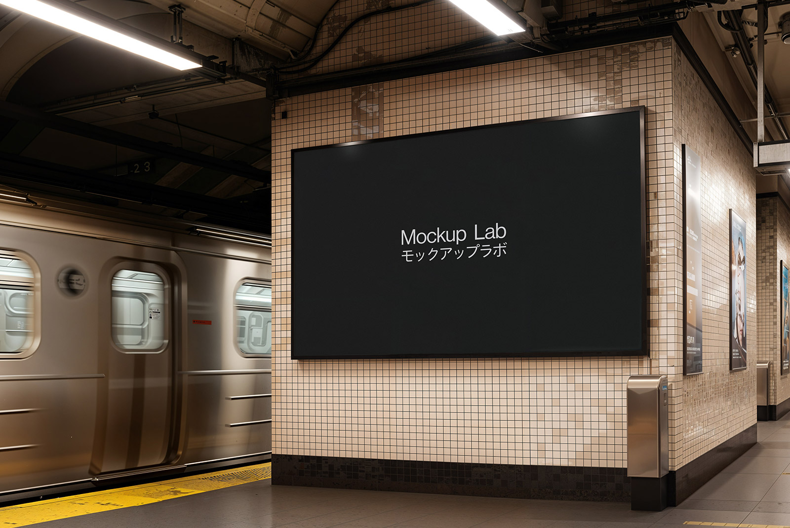 Front view of a large outdoor billboard mockup displaying a custom design against a clear sky.