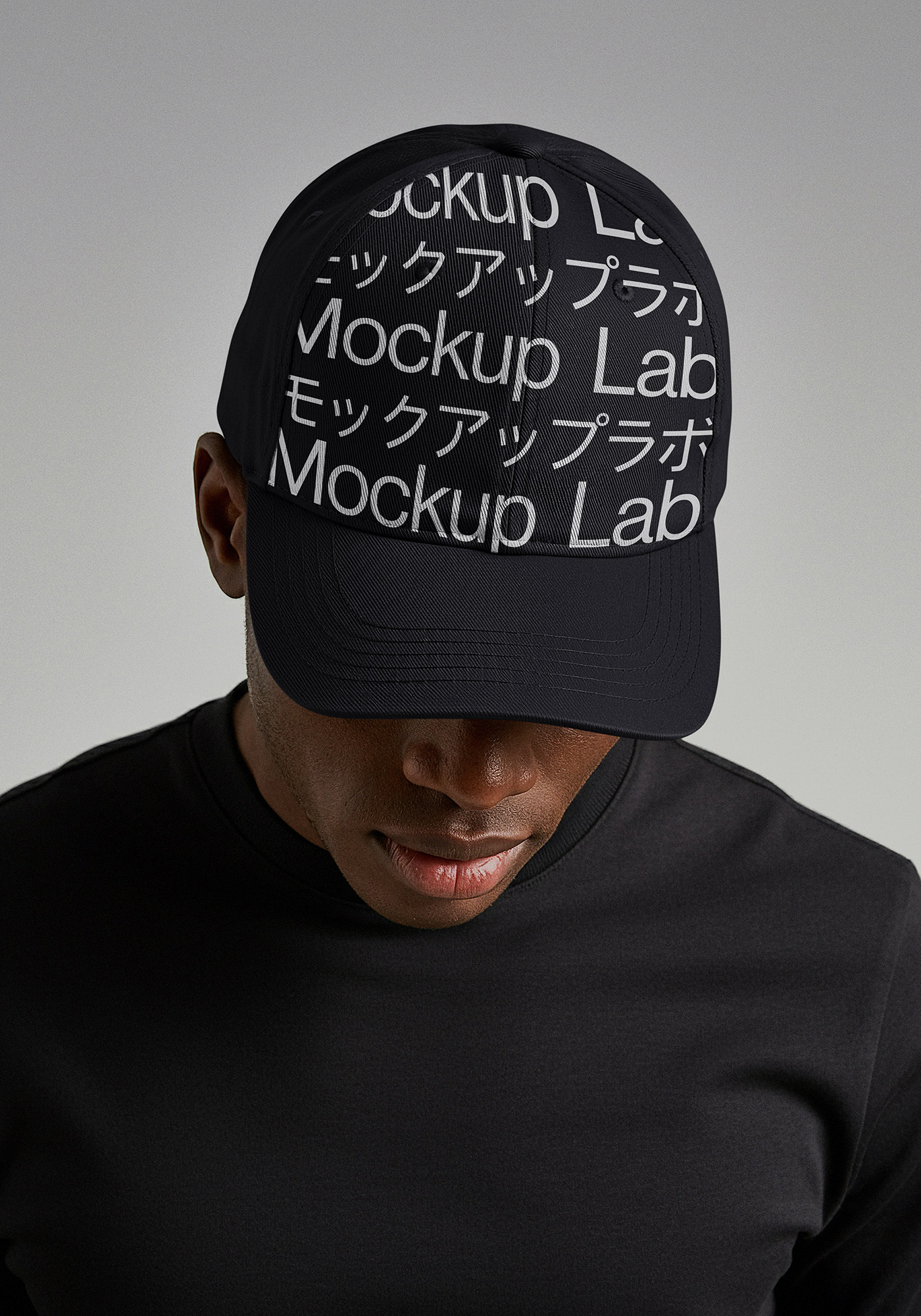 Front view of a customizable cap mockup, showcasing design on the main panel and brim.