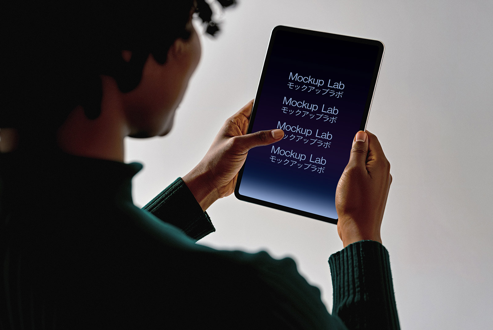 Front view of a tablet mockup displaying a clean design on its screen.