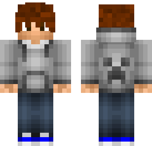 Gray Hoodie Casual Skin - Boys Minecraft skin for Bedrock 1.21