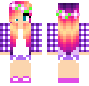 Magenta Plaid Cheerleader Skin - Cute Minecraft skin for Bedrock 1.21