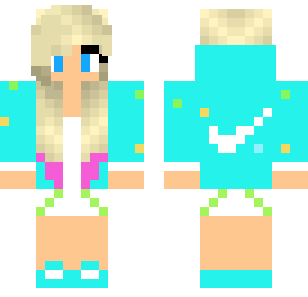Aqua Beach Princess Skin - Cute Minecraft skin for Bedrock 1.21