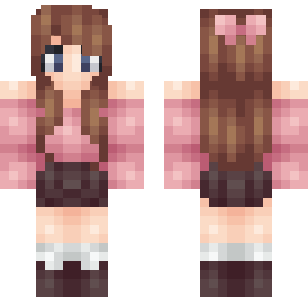 Pink Sweater Brunette Skin - Stylish Minecraft skin for Bedrock 1.21