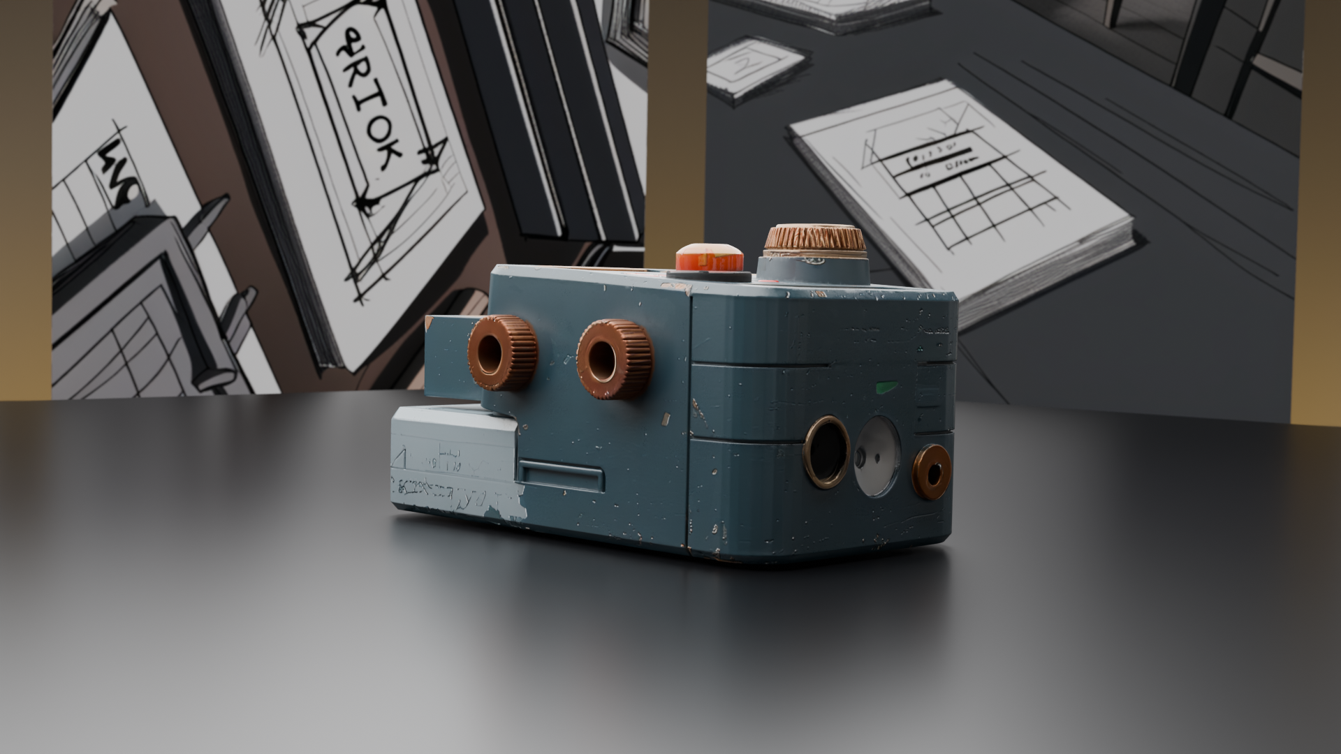 Vintage-Style Blue Analog Camera Model