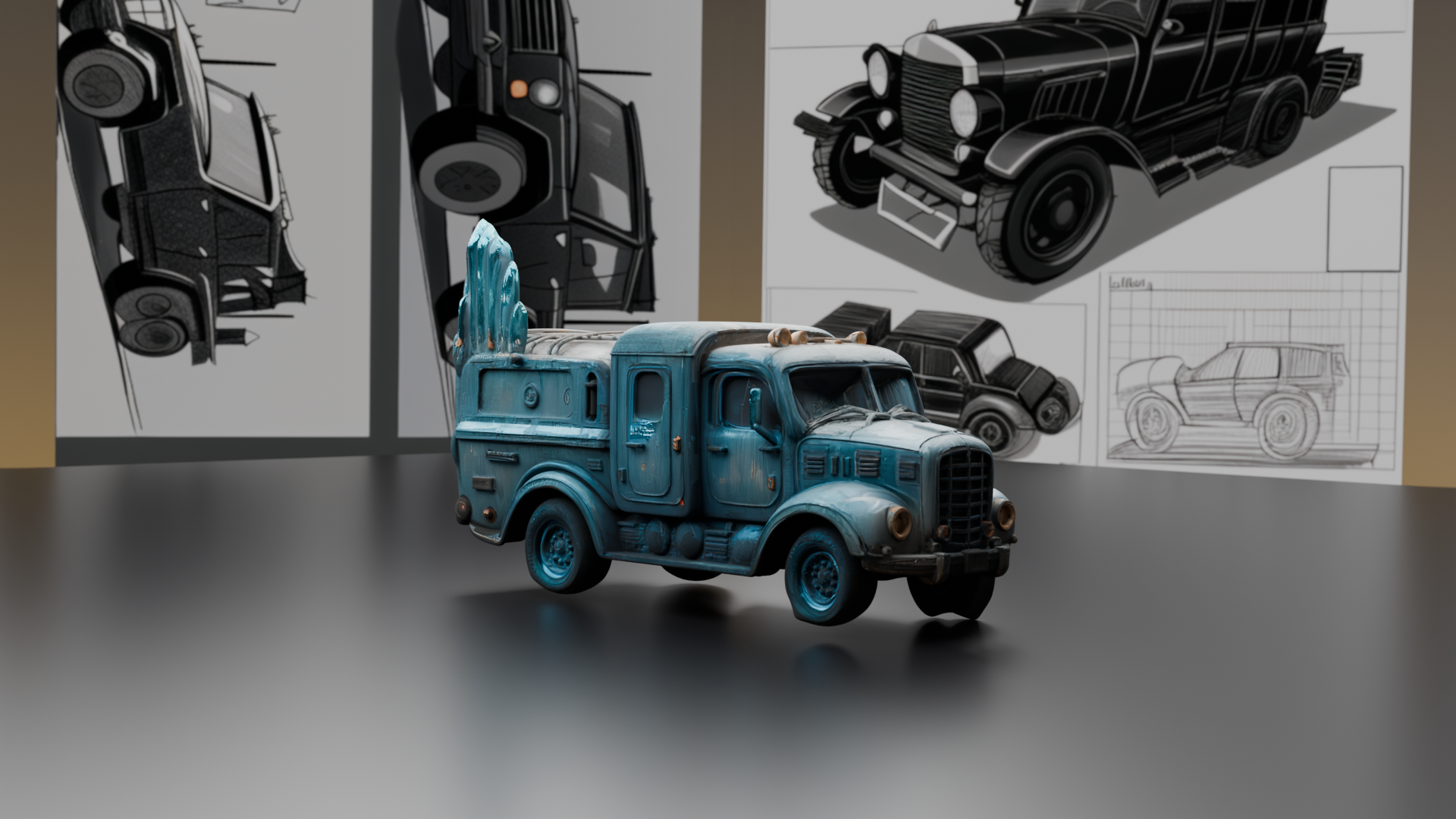 Detailed Blue Metallic Van 3D Model