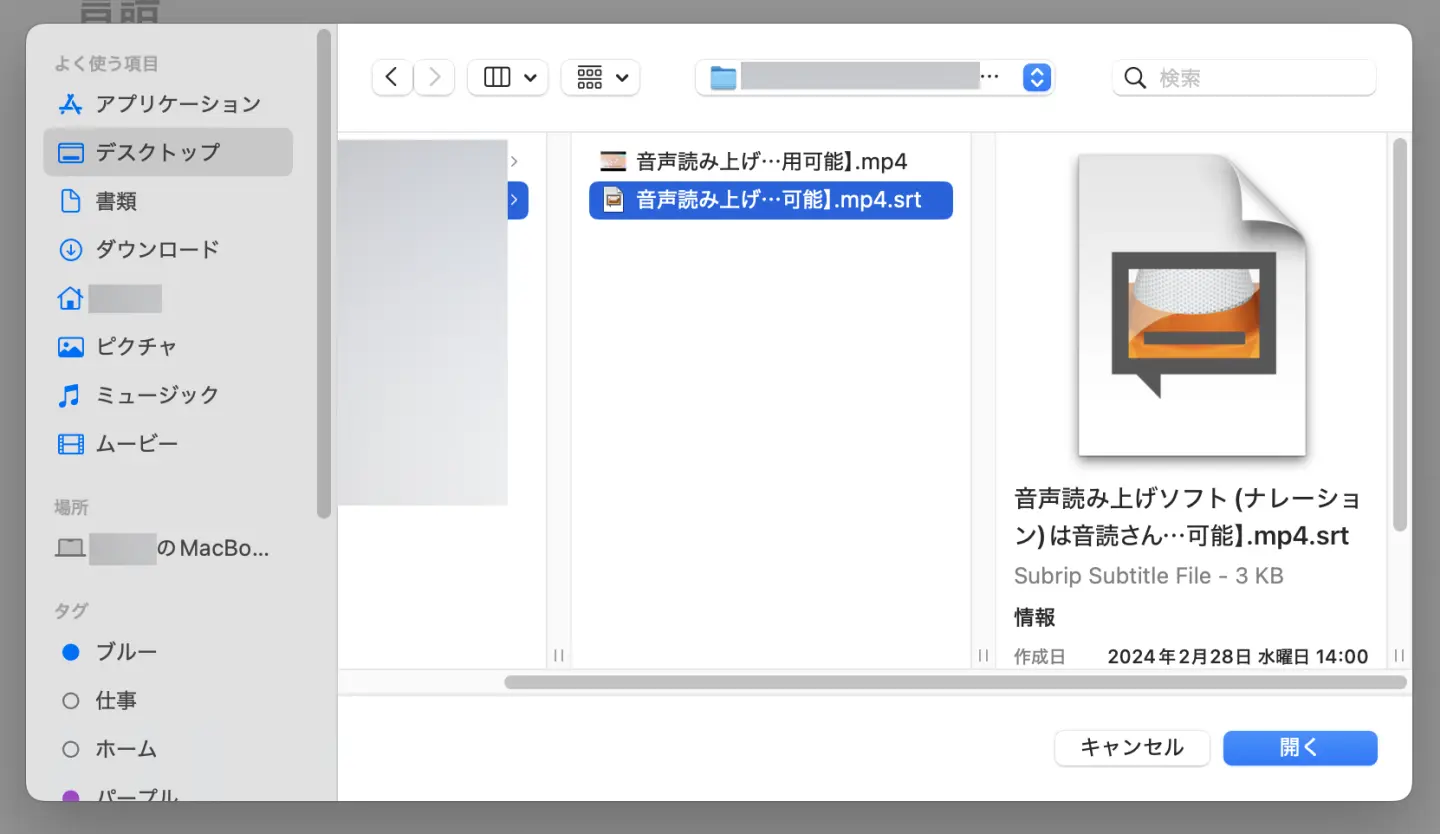 SRTファイルを選択