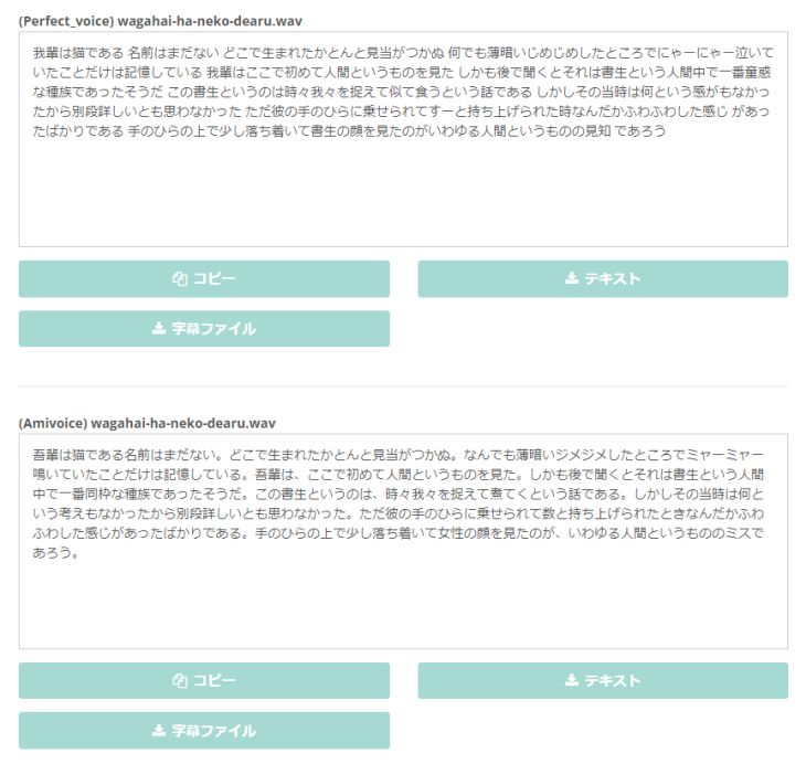 The transcription results are displayed