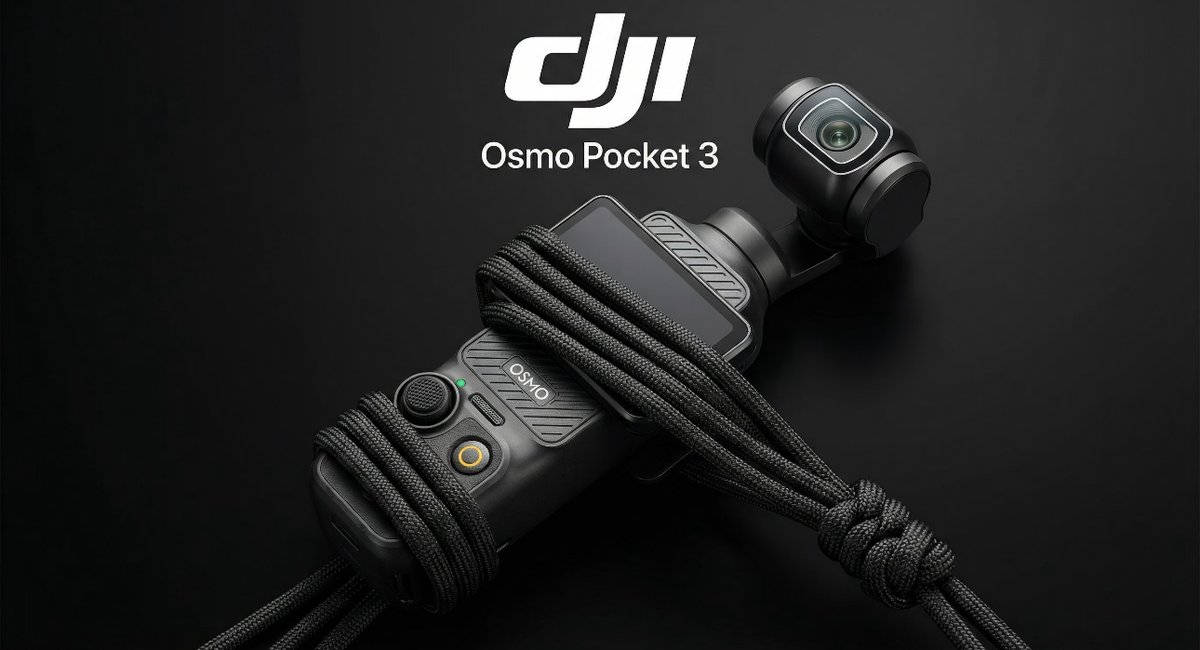 Professional product photo on clean dark background — DJI Osmo Pocket 3