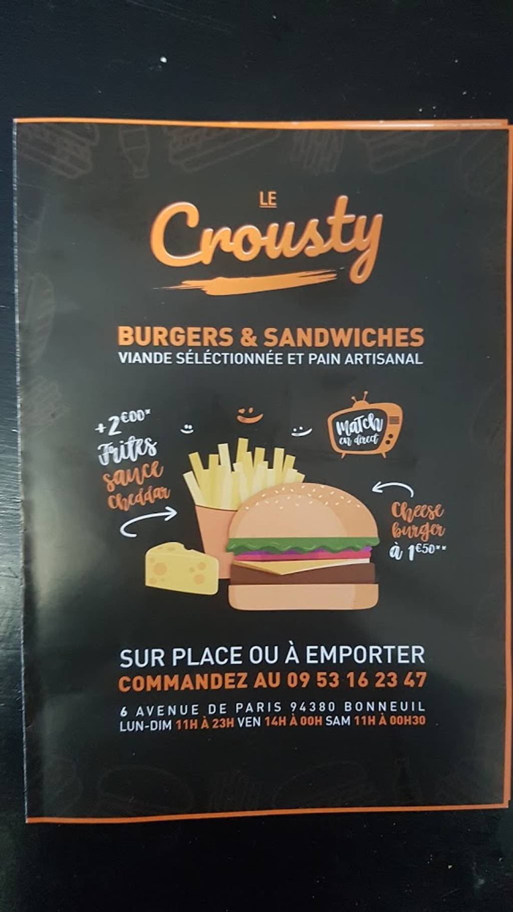 Crousty Burger Bonneuil-sur-Marne - Fast food Advertising Cheeseburger Food American cheese