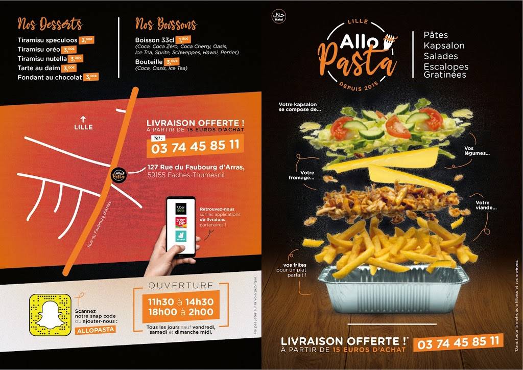 ALLO PASTA Grillades Faches-Thumesnil - Advertising Junk food Fast food Cuisine Flyer