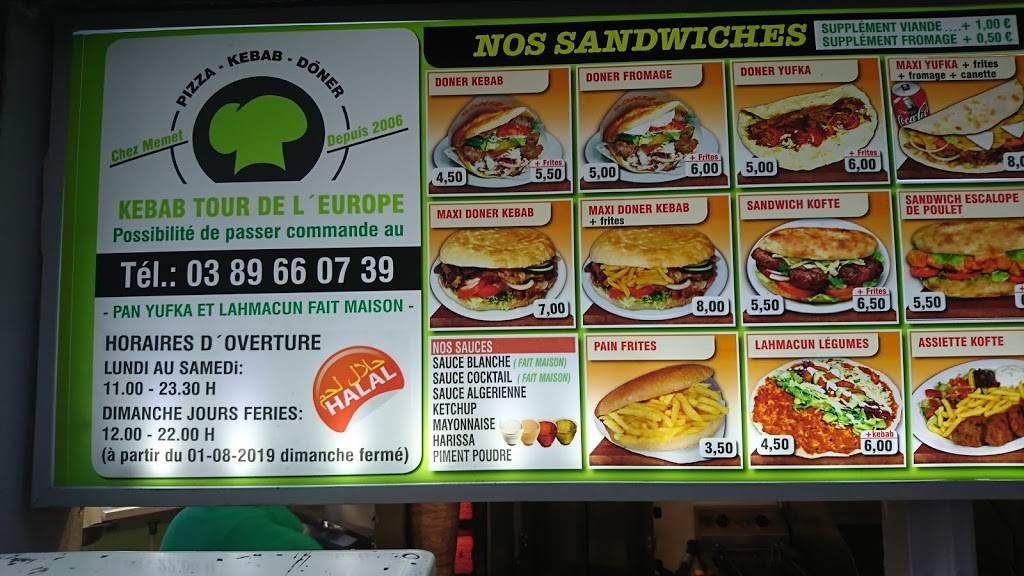 kebab tour de l europe menu