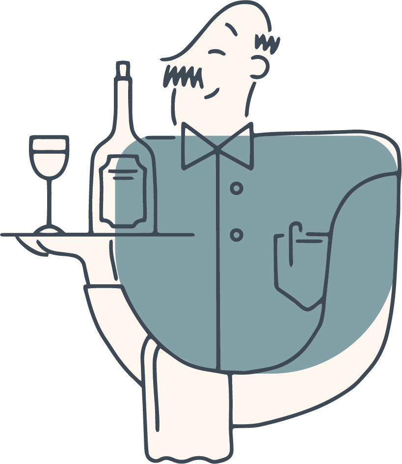 Illustrated waiter with mustache