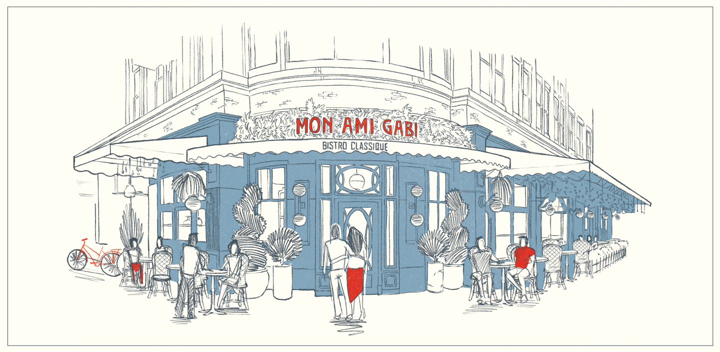 Illustration of the updated Mon Ami Gabi in Bethesda