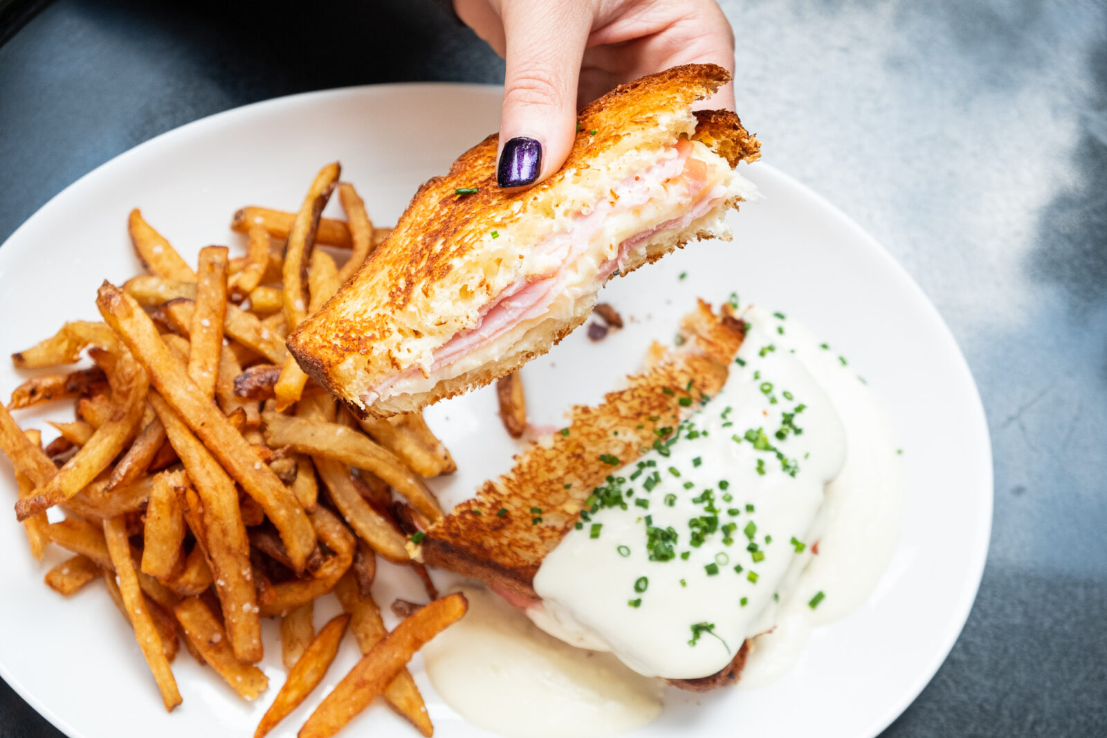 Mon Ami Gabi's croque monsieur available during New Year's Day brunch.