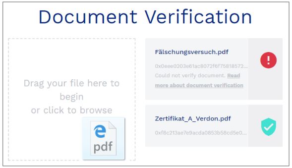 Screenshot Blockchain Verification Universität Basel