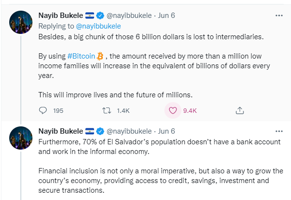 President Nayib Bukele tweets about Bitcoin