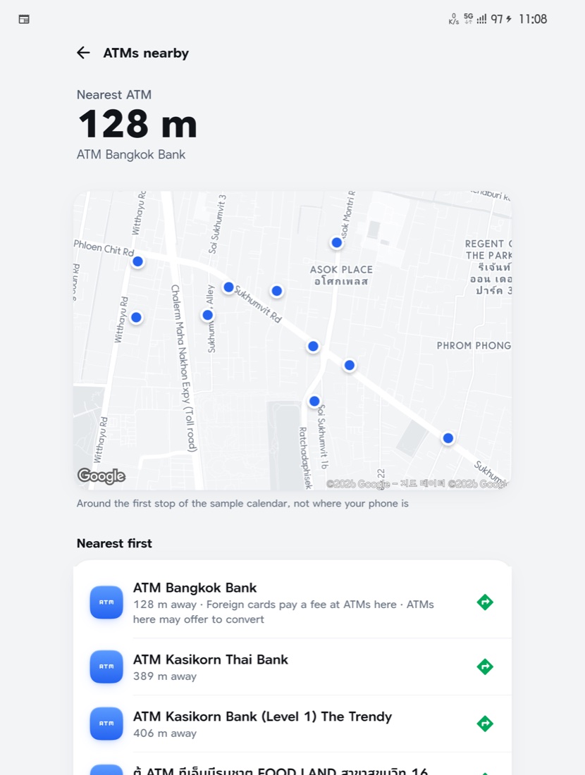 Nearby ATMs map and list (demo location)