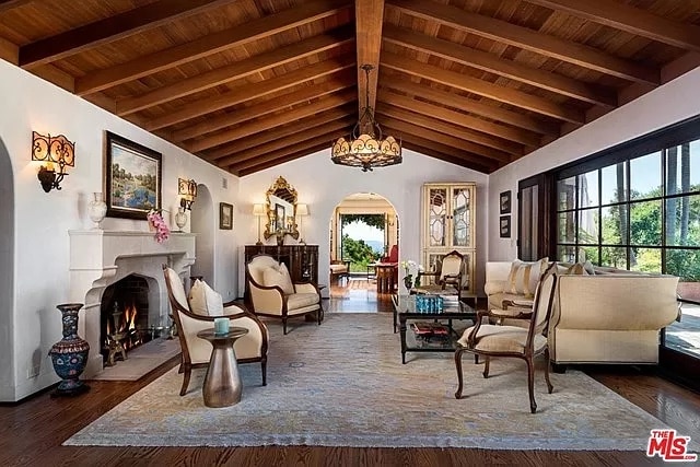 The georgous living room of a Montecito home that sold in 2020