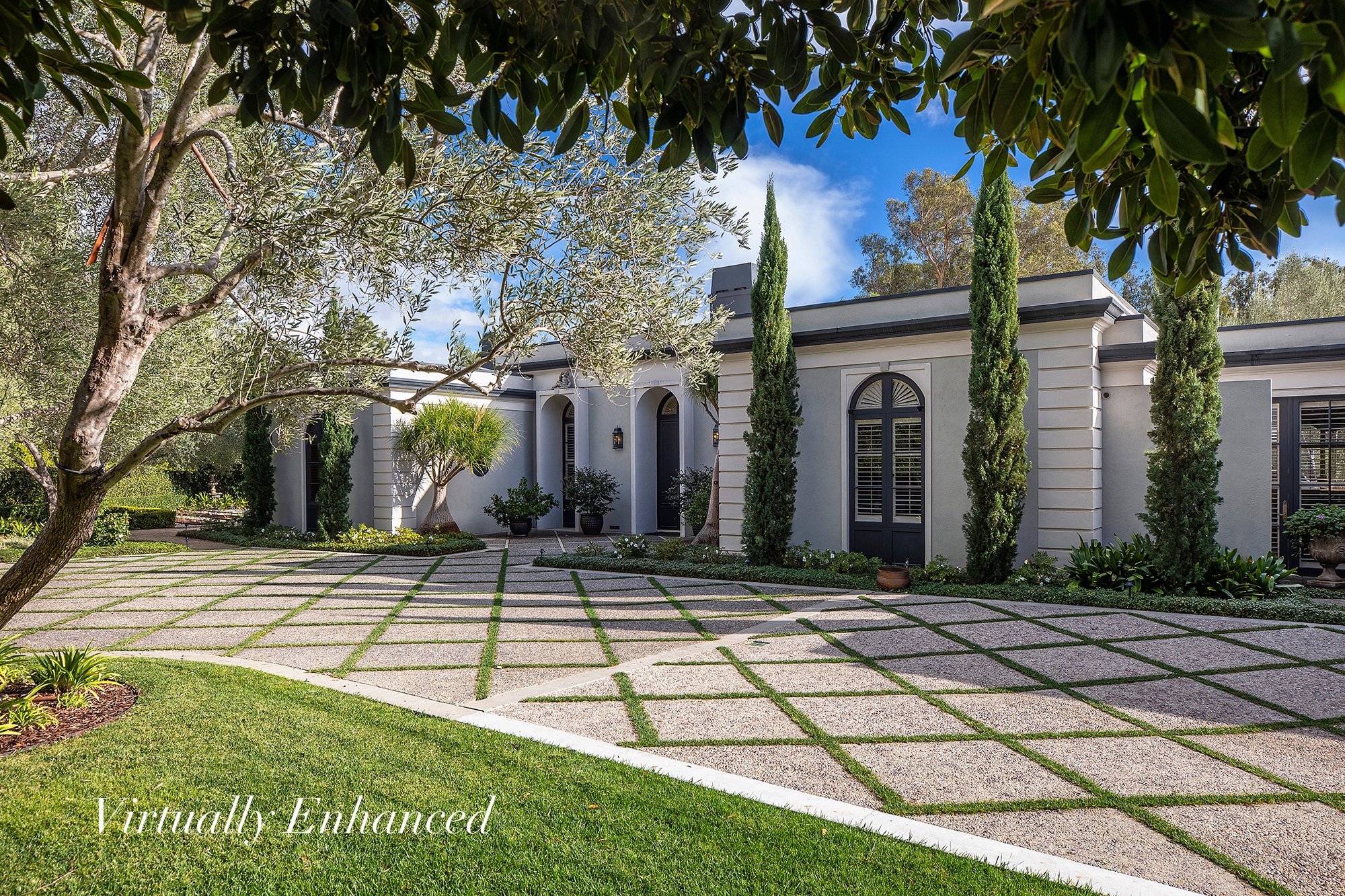 The front of a beautiful Montecito home for sale that already has the trends of the future