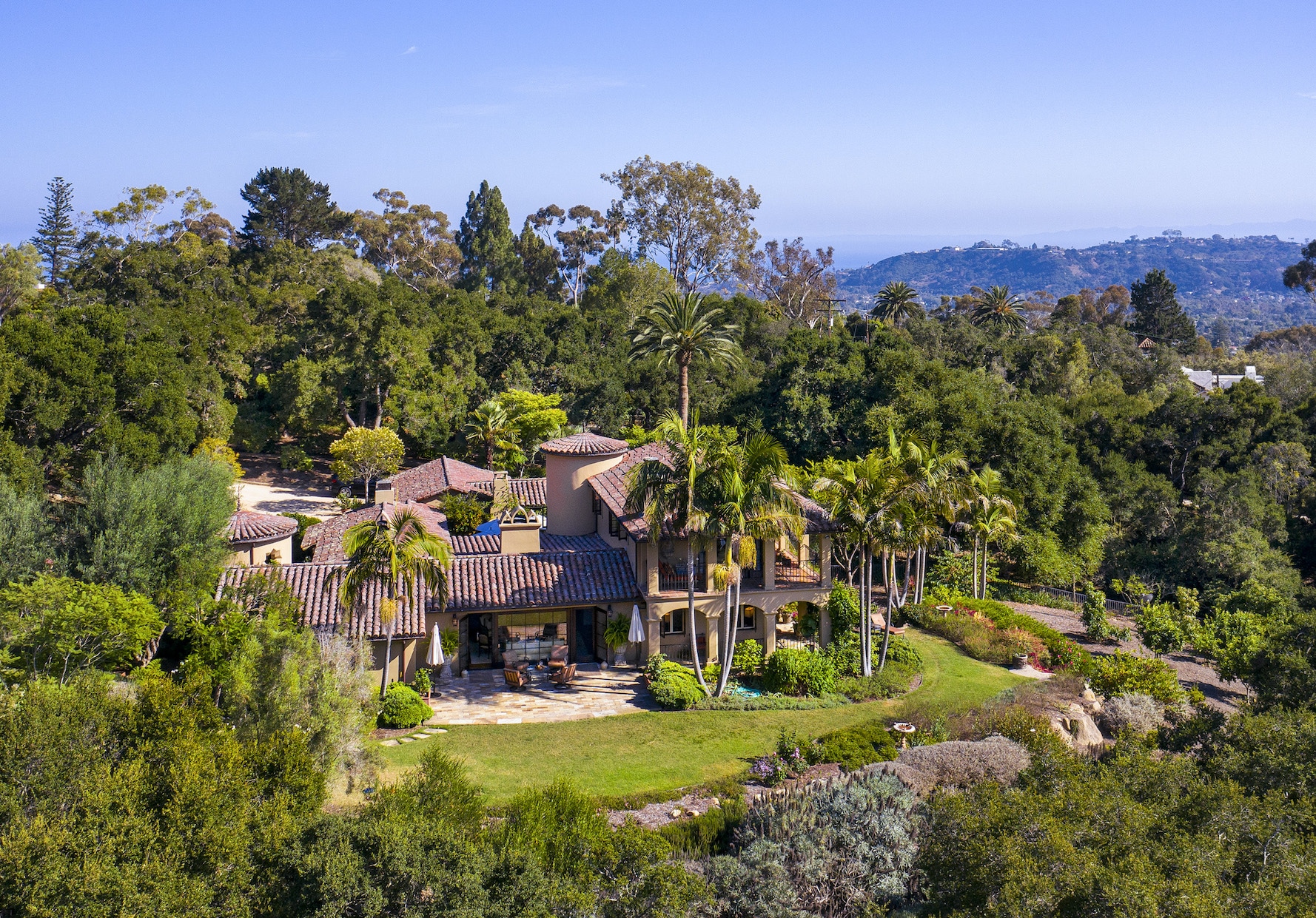 Birds eye view of a Spanish Colonial Revival Beauty on the Santa Barbara Riviera that is for sale