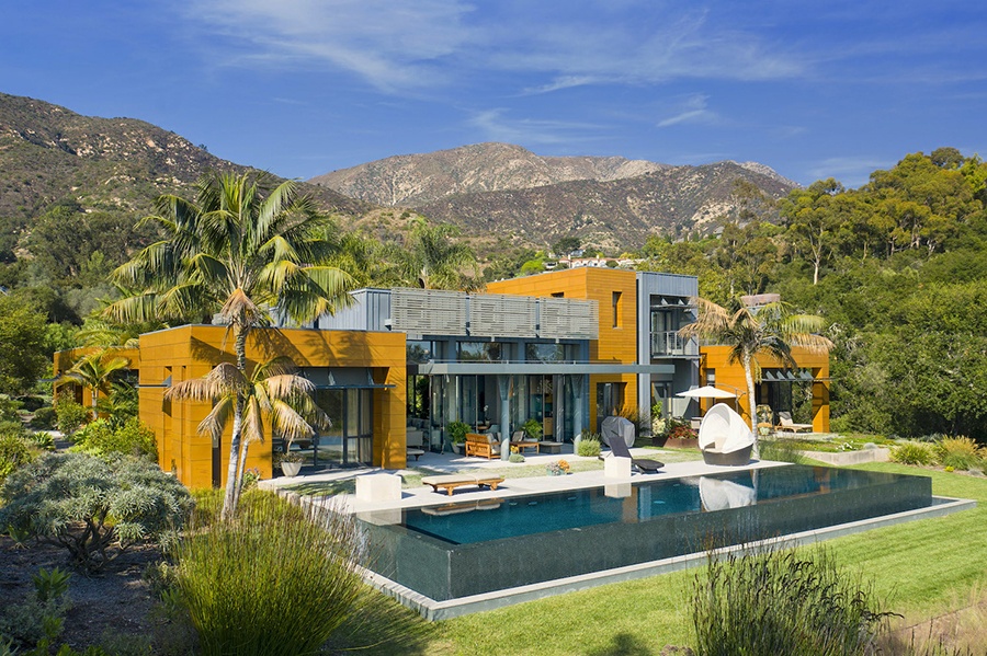 A bird eye view of a Modernist Masterpiece on Romero Canyon Drive for sale in Montecito, CA