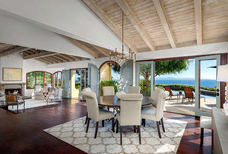 The great room of a Montecito Ocean View Mediterranean-style Charmer that is currently on the market