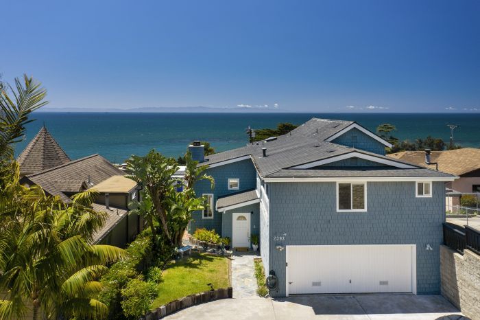 A Cape Cod-style home in Summerland with panoramic vistas of the Pacific Ocean.