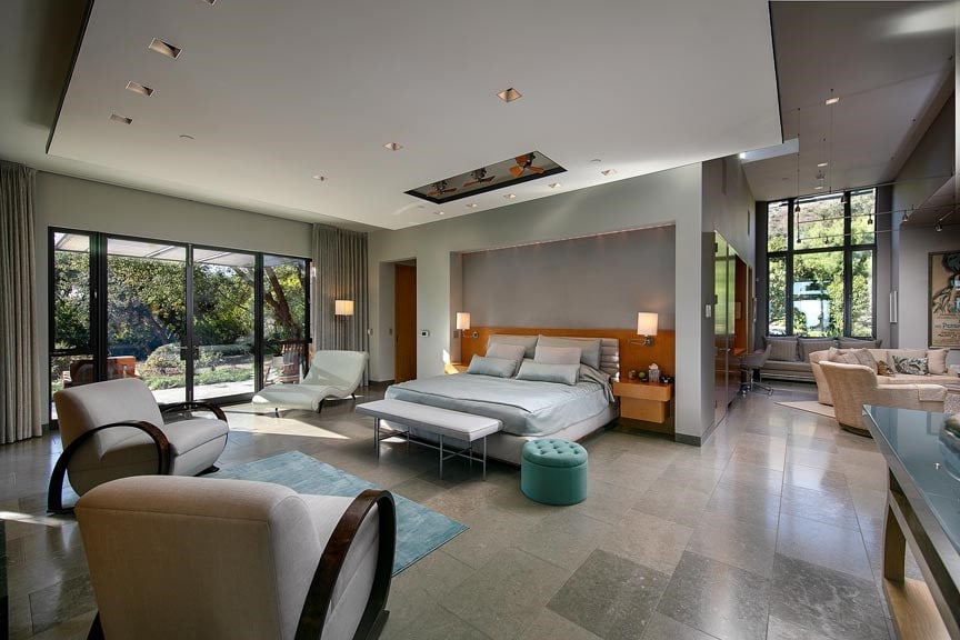 The master bedroom of my Modernist Masterpiece on Romero Canyon Drive is painted in neutral colors.