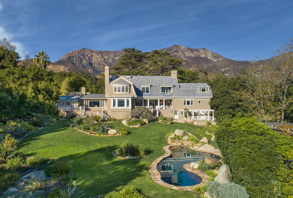 The front of a magical cape cod estate in Montecito