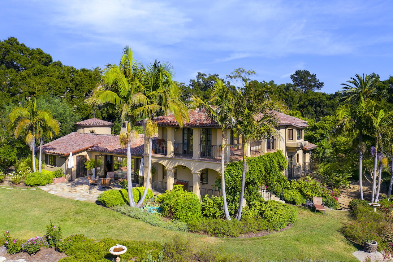 Spanish The front of a Colonial Revival Beauty on the Santa Barbara Riviera for sale