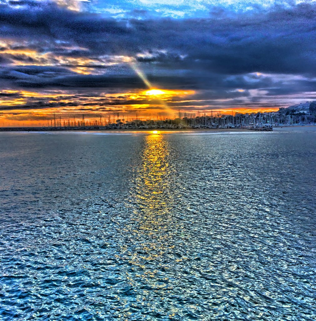 Colorful Santa Barbara sunset showing Sterns Wharf in the backgound